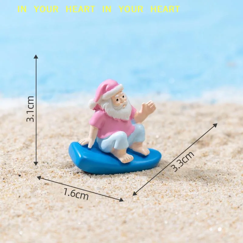 【X】Mini Resin Summer Santa Claus Figurines Adorable Vivid Appearance for Beach Garden Indoor Shelf Outdoor Yard Decor Ornament