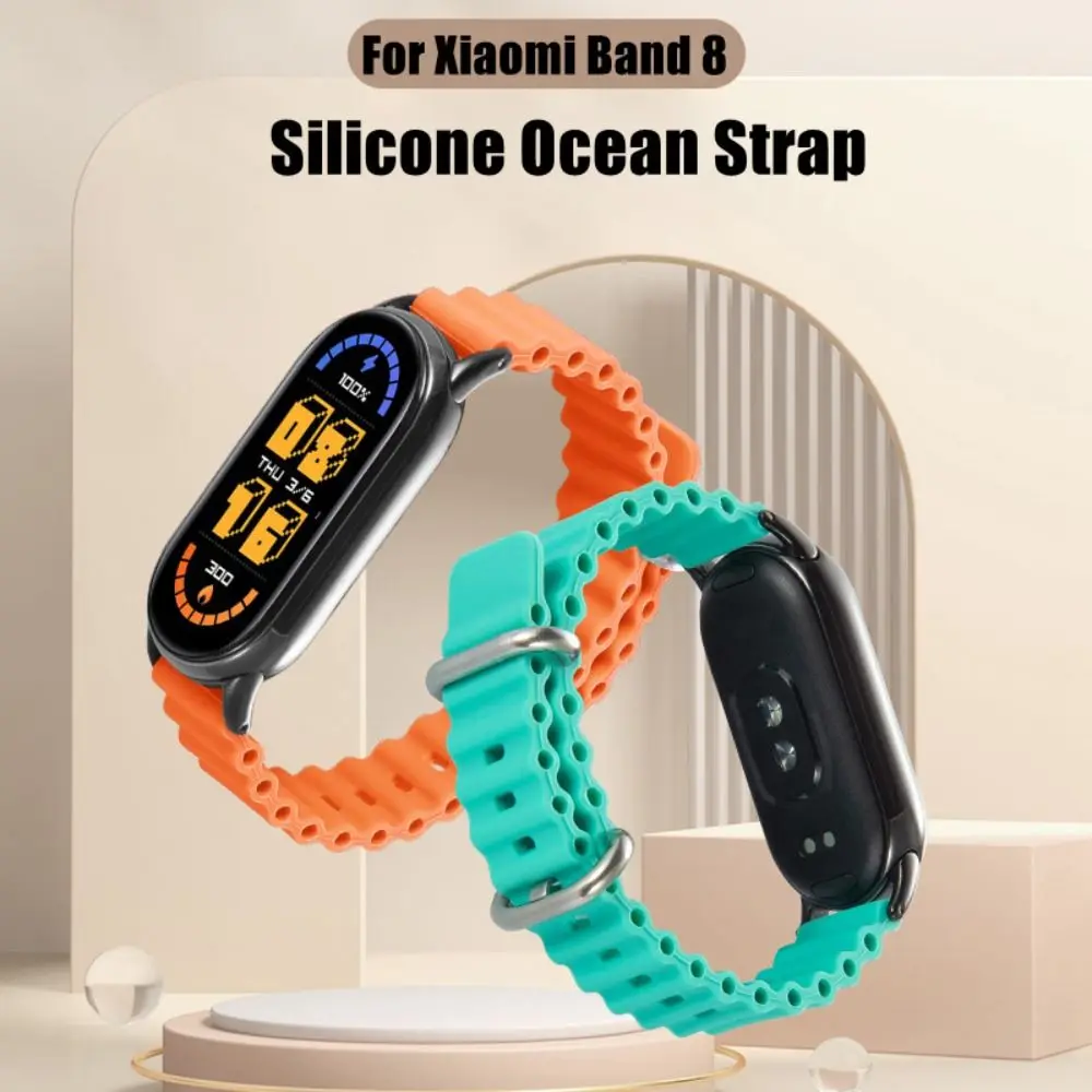 Xiaomi Mi Band 8用の調整可能なシリコン交換ベルト,ソフトシリコンストラップ,ニードルバックルインターフェース