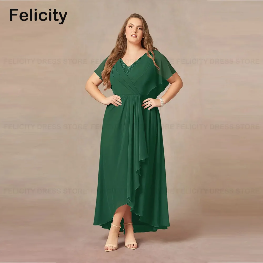 Einfache Plus Size Mutter der Braut Kleider 2023 A-Linie V-Ausschnitt Plissee Chiffon asymmetrische Hochzeit Gast kleid Vestido de Gala