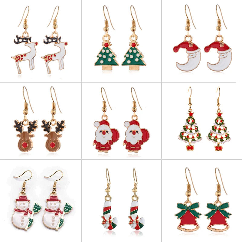 

Рождественские серьги серии Лось, жираф, Рождественская елка, ботинки для пожилых людей, перчатки, снежинки, колокольчики, серьги из сплава, рождественские подарки