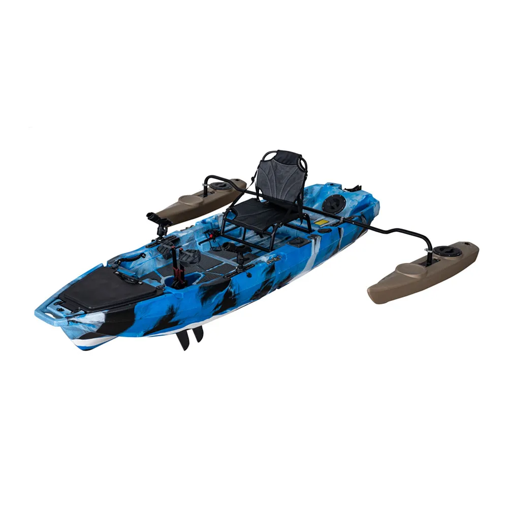 

1 Person Single Seater 2 Sections Sit on Top Plastic Fin Flap Pedal Drive Fishing Kayak with Rod Holder Side Float Paddle