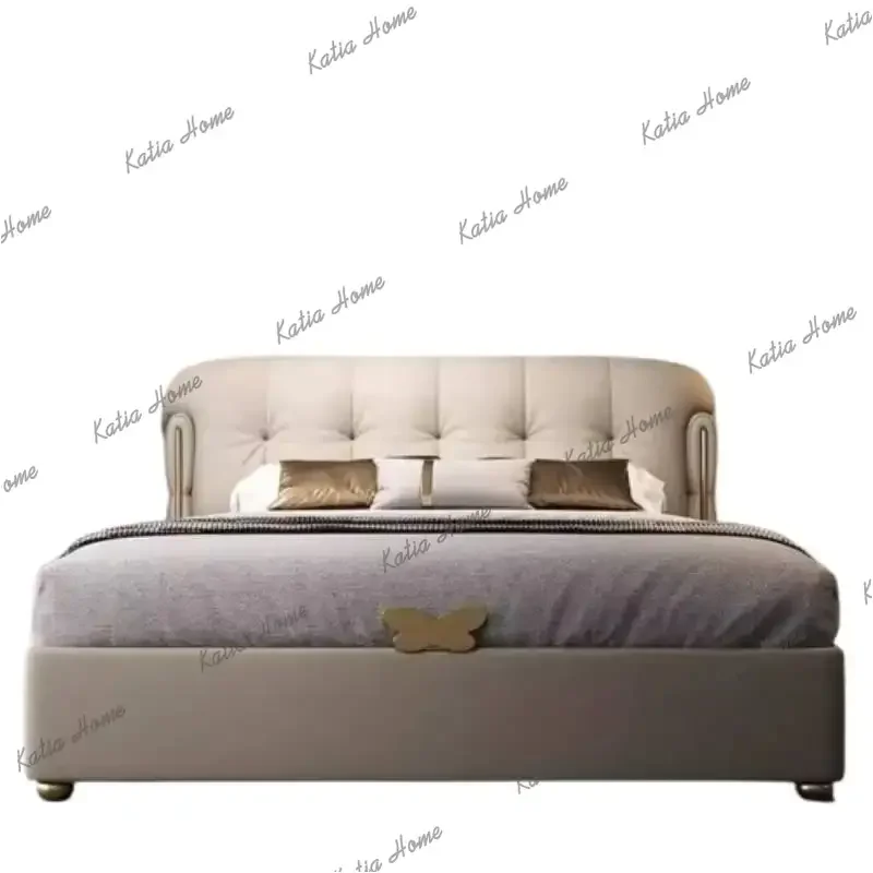 Factory Direct Nordic Unique Beige Bed Couples Designs Modern Luxury King Size Bed Bedroom Double Headboards Camas Matrimoniales