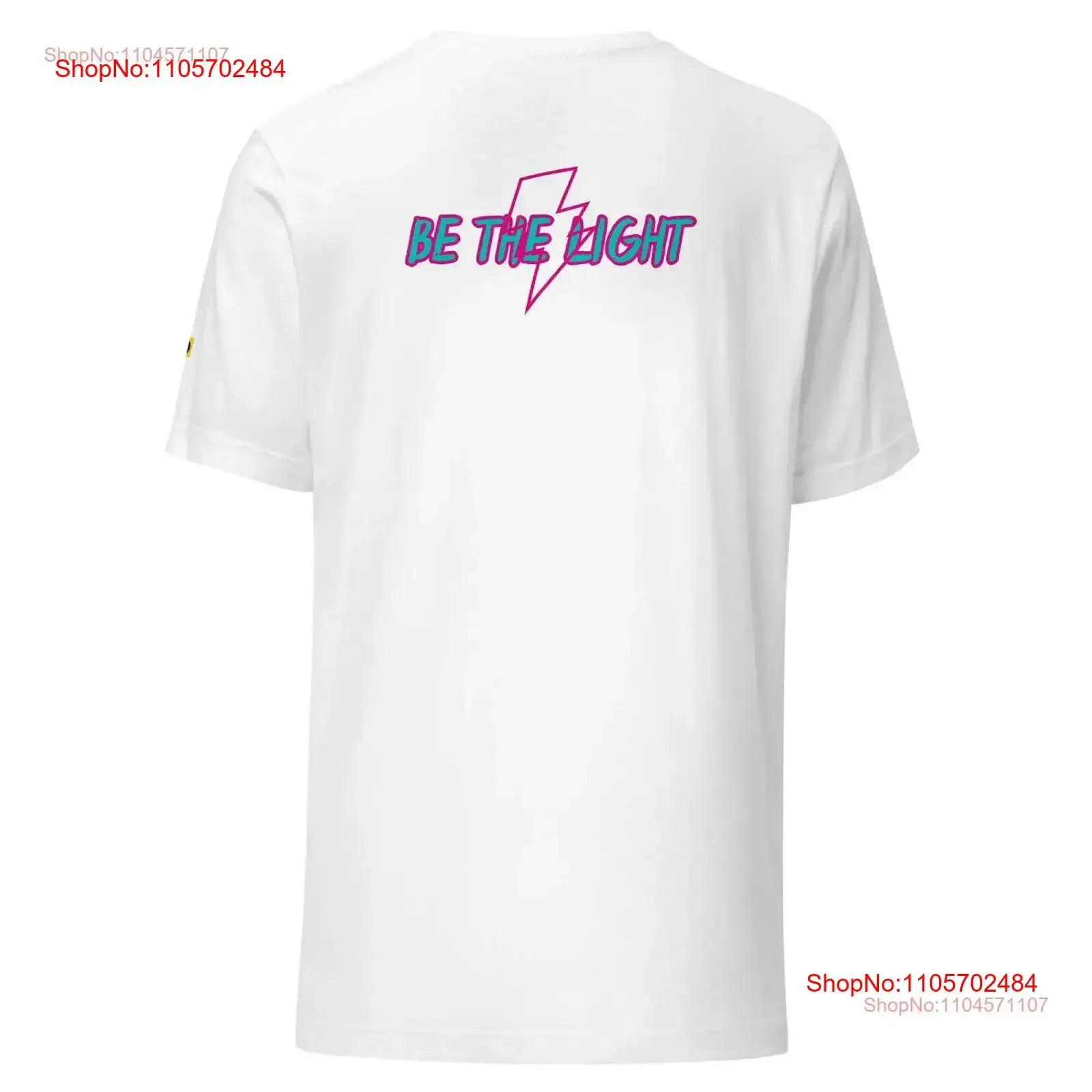 Be the Light Lightning Bolt T Shirt Hang Loose Hand Sign Front Unique Inspirational Design Casual Teal and Pink vintage Washed