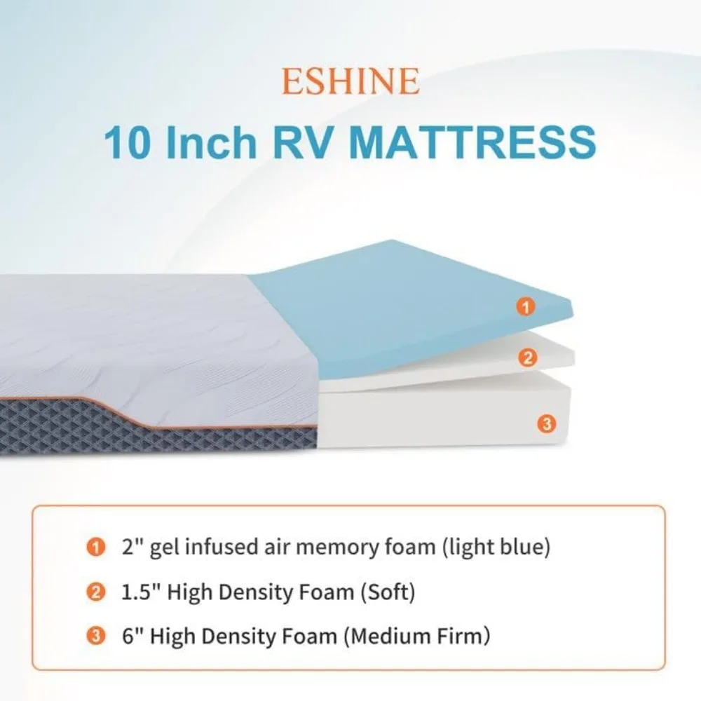 Colchão RV - Colchão RV de espuma viscoelástica de 10", absorção de choque e alívio de pressão, para RVs, campistas e reboques