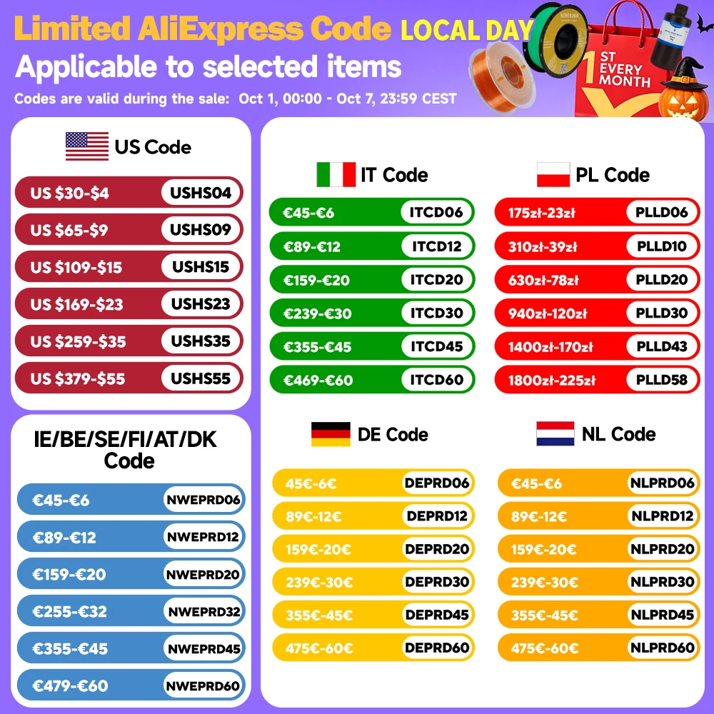 KINGROON PLA Filament 1.75mm 5/10KG PLA Plastic For 3D Printer, Standard 1kg/roll 3D Printing Filaments Mix Color Local Shipping