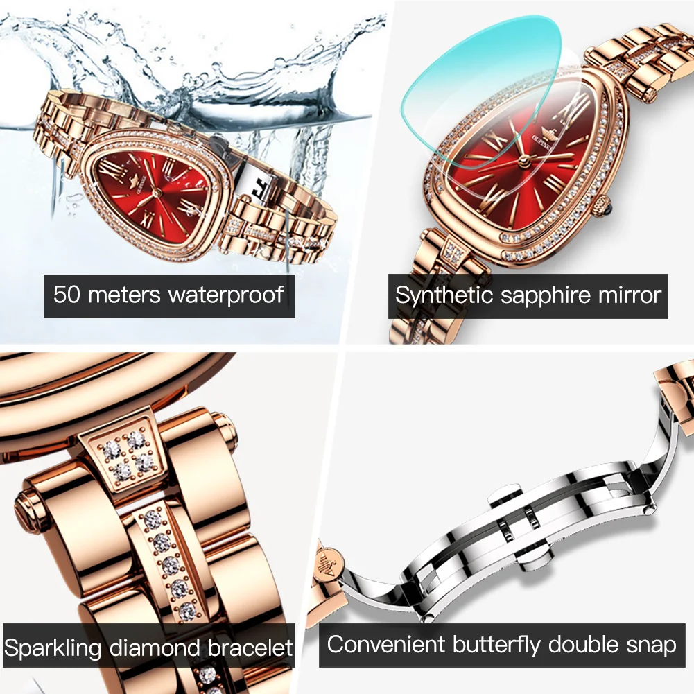 OUPINKE 3192 Women Watch Luxury Elegant Stainless Quartz Wristwatch Waterproof Luminous Ladies Date Watch Bracelet Set Gift
