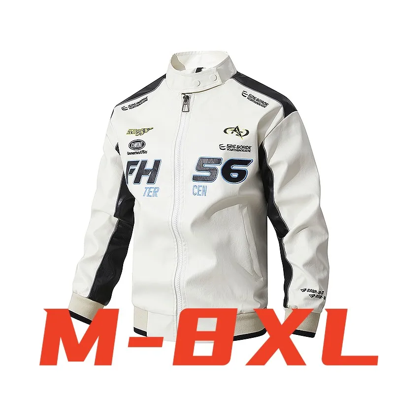 Mens Faux Leather Racing Jacket Stand Collar Motorcycle Biker Street Coat
