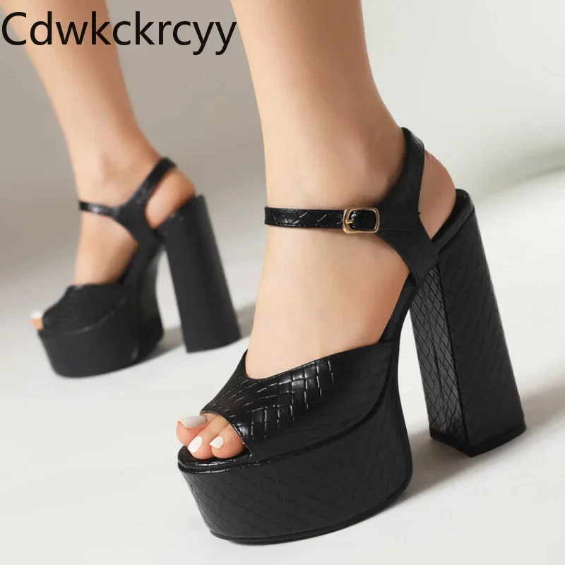 summer New styles fashion Fish beak Ultrahigh heel Women's Sandals Hollowed out Buckle Thick heel Rome Women sandals high 15cm