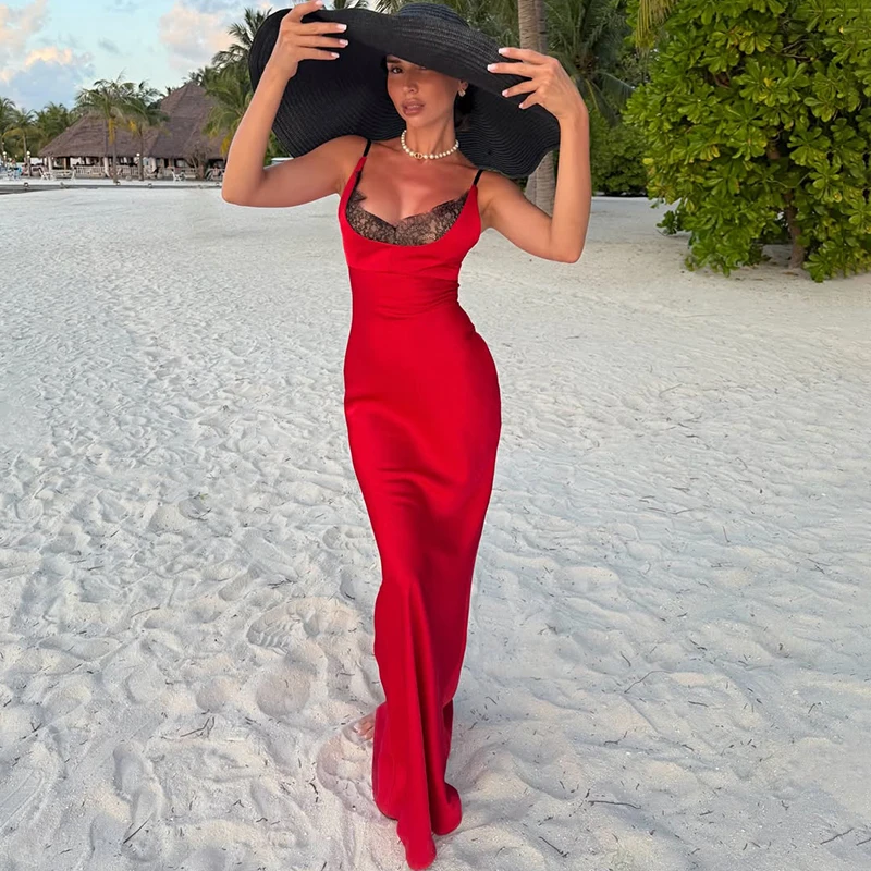 

Tornova Sexy Lace Vacation Sling Long Dress Women's Backless Elegant Long Banquet Dress Summer 2026 Fashion Female Slim Dress