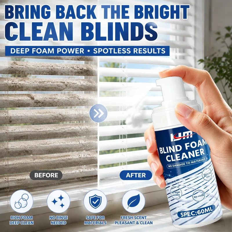 Household Blind Shutter Foam Cleaner Spray 60ml No‑Rinse Dust Grime Remover for Indoor Window Blinds Curtain Slat Deep Cleaning
