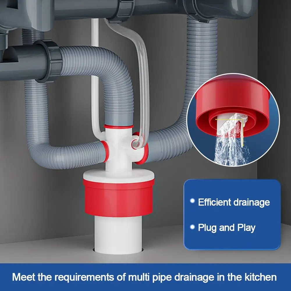 Anti odor Sink Drain Pipe Adapter Sealing Ring Three Links Head Kitchen Basin Sewer Branch Water Pipe Connector Dishwasher