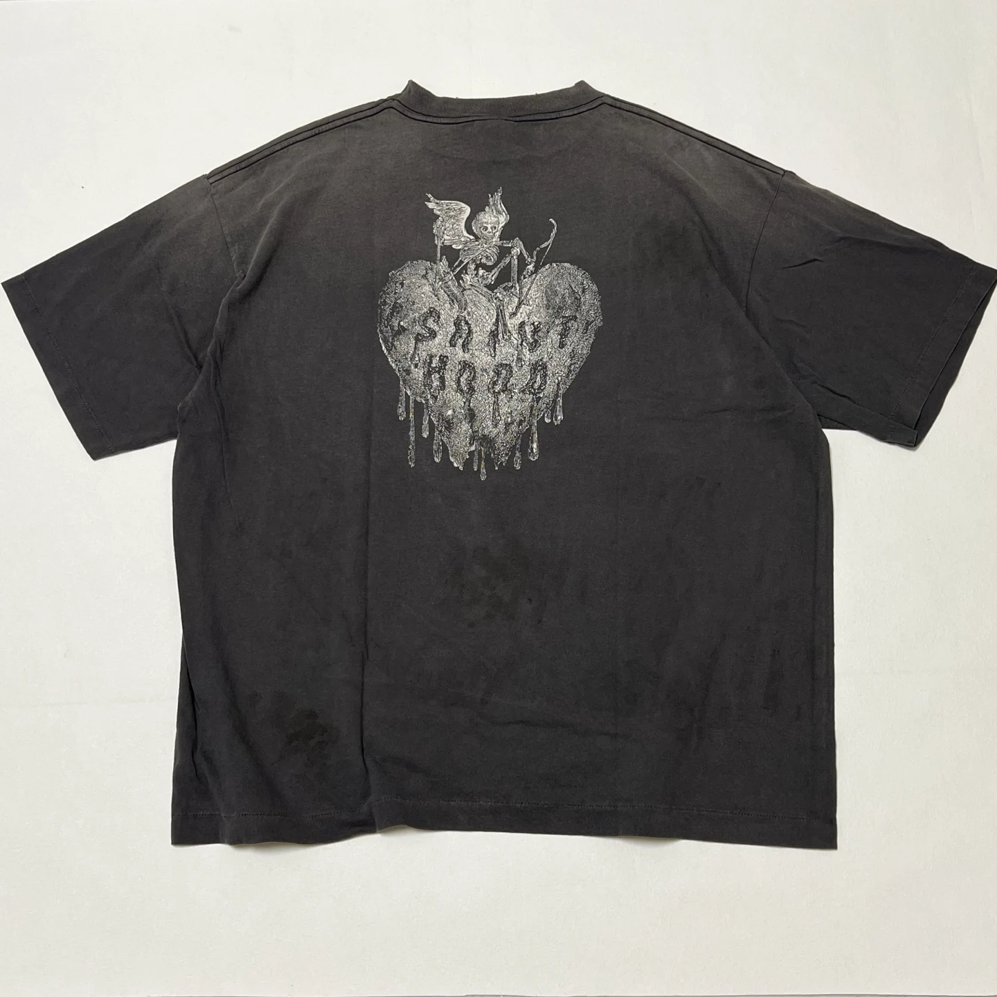 2025ss Saint x HOOD Whisky Label Printed Women Men Washed T shirts tees Loving Skeleton Angel Oversized Men Cotton T shirt