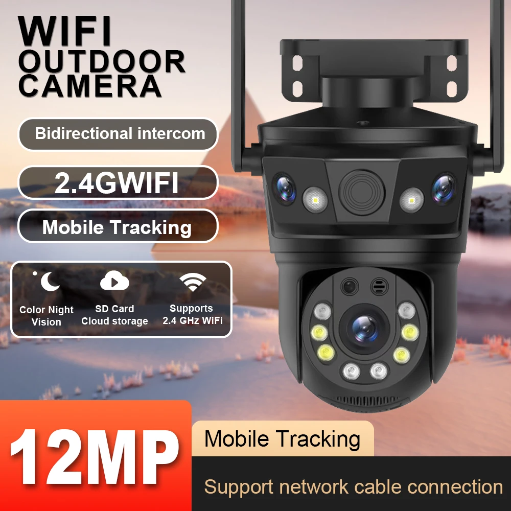 Imagem -02 - Câmera Wi-fi 6k 12mp Lente Tripla Tela Externa Zoom 10x Ptz Proteção de Segurança Rastreamento Automático Cctv Vigilância por Vídeo