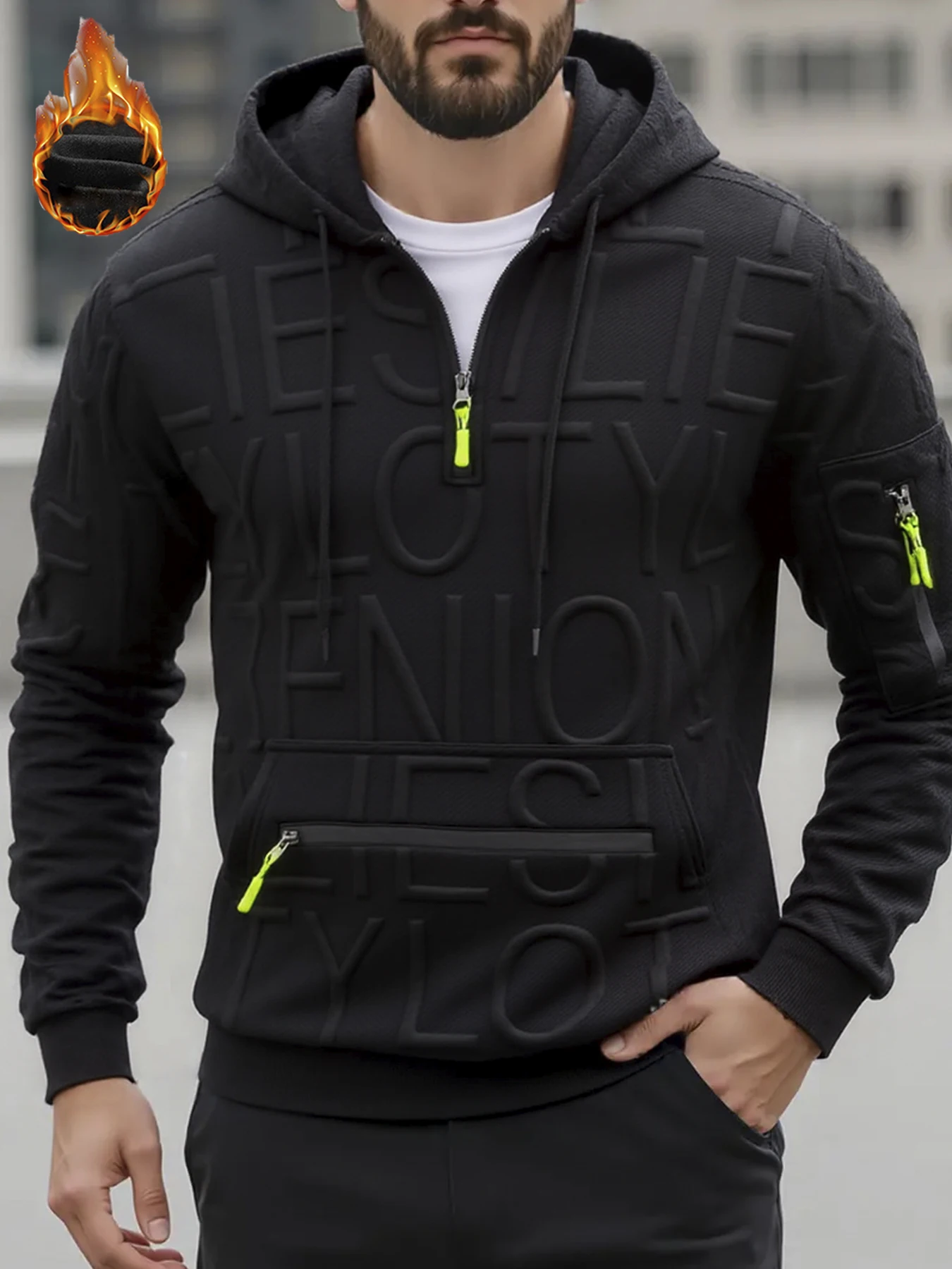 سترة بغطاء للرأس بنصف سحاب للرجال للجري والتمارين والمشي لمسافات طويلة ملابس رياضية للصالة الرياضية أنيقة وبسيطة موضة ربيع الخريف والشتاء سترة رياضية #2