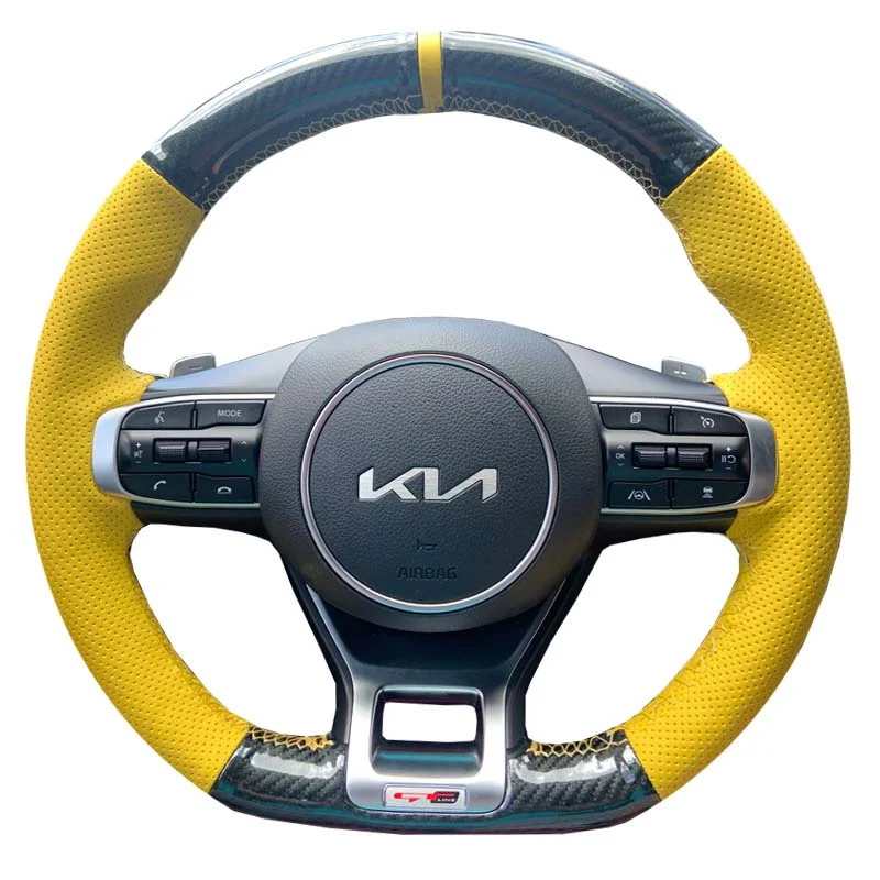 Hand-stitched Non-Slip Genuine Leather Carbon Fiber Car Steering Wheel Cover for Kia Sportage 5 GT-Line Sportage 2021-2023