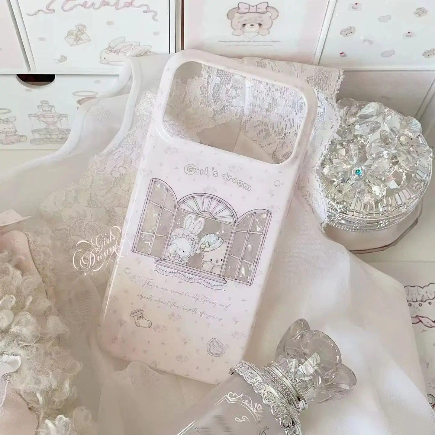 Kawaii Bunny Bear Floral Pink Y2K Girl Dream Phone Case For iPhone 17 16 15 14 13 12 11 Pro XR XS X Max 7 8 Plus MINI Y2K Cover view 5