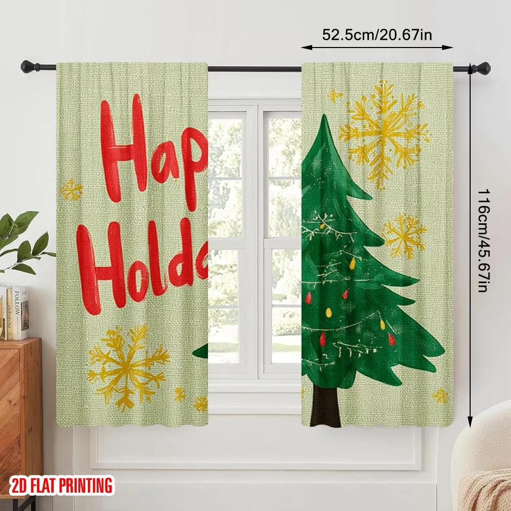2pcs,2D plane printing Window Curtain Buffalo Plaid and Tree Durable 100% Polyester Fabric (without rod) Decorations For Home