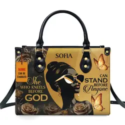 African Girl Print Leather Handbag for Black Women Fashion Top-handle Tote High Quality Luxury Shoulder Purse Shopping Messenger