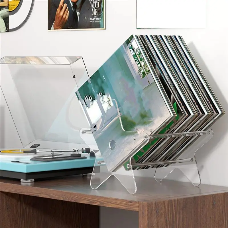 

A75K Vinyl Record Storage Stand,Acrylic Vinyl Record Storage Holder,Clear CD Organizer Holder for Single and Gatefold Albums