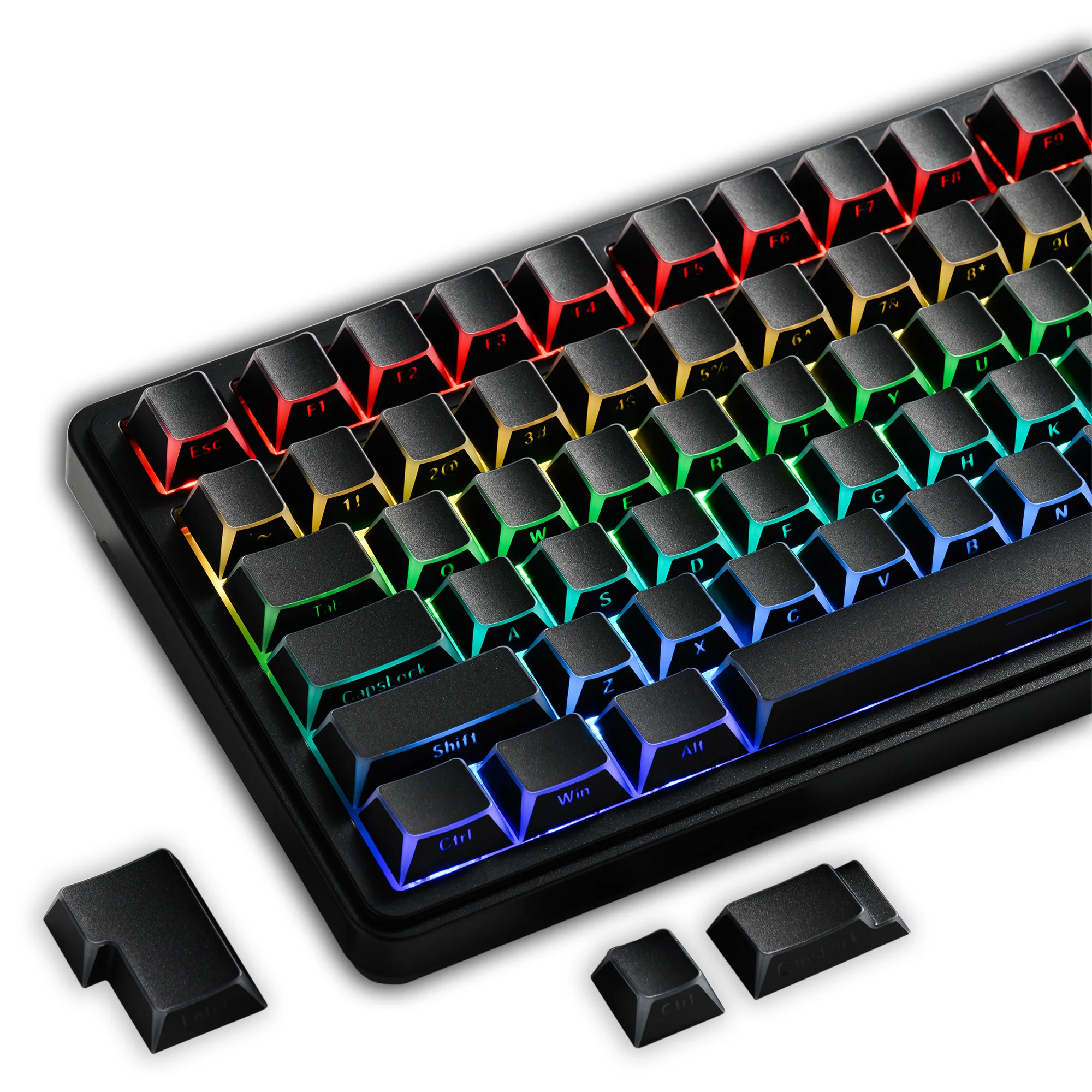 XVX Black Shadow Keycaps Translucent Around the Edges PBT Side Print Shine Through Keycap Cherry Profile 132 Keys