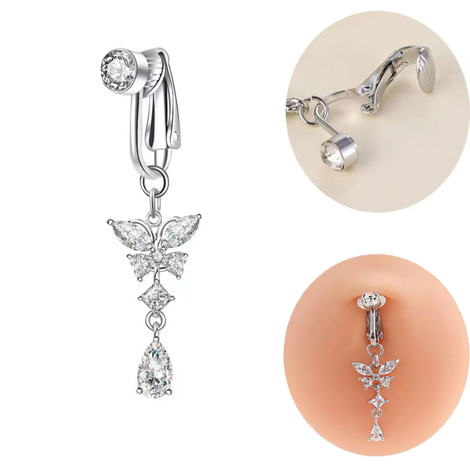 1 Pcs Non-Piercing Butterfly Fake Belly Piercing Butterfly Clip On Umbilical Navel Fake Piercing Fake Clip