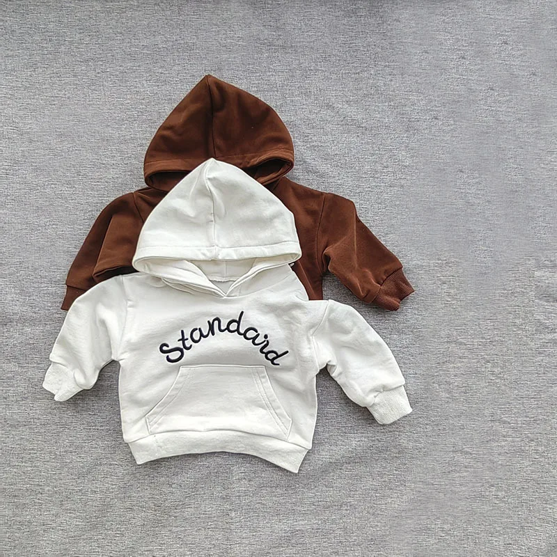 Spring Autumn New Baby Long Sleeve Hooded Sweatshirt Cotton Boys Girls Loose Pullover Kids Letter Casual Hoodie Children Clothes