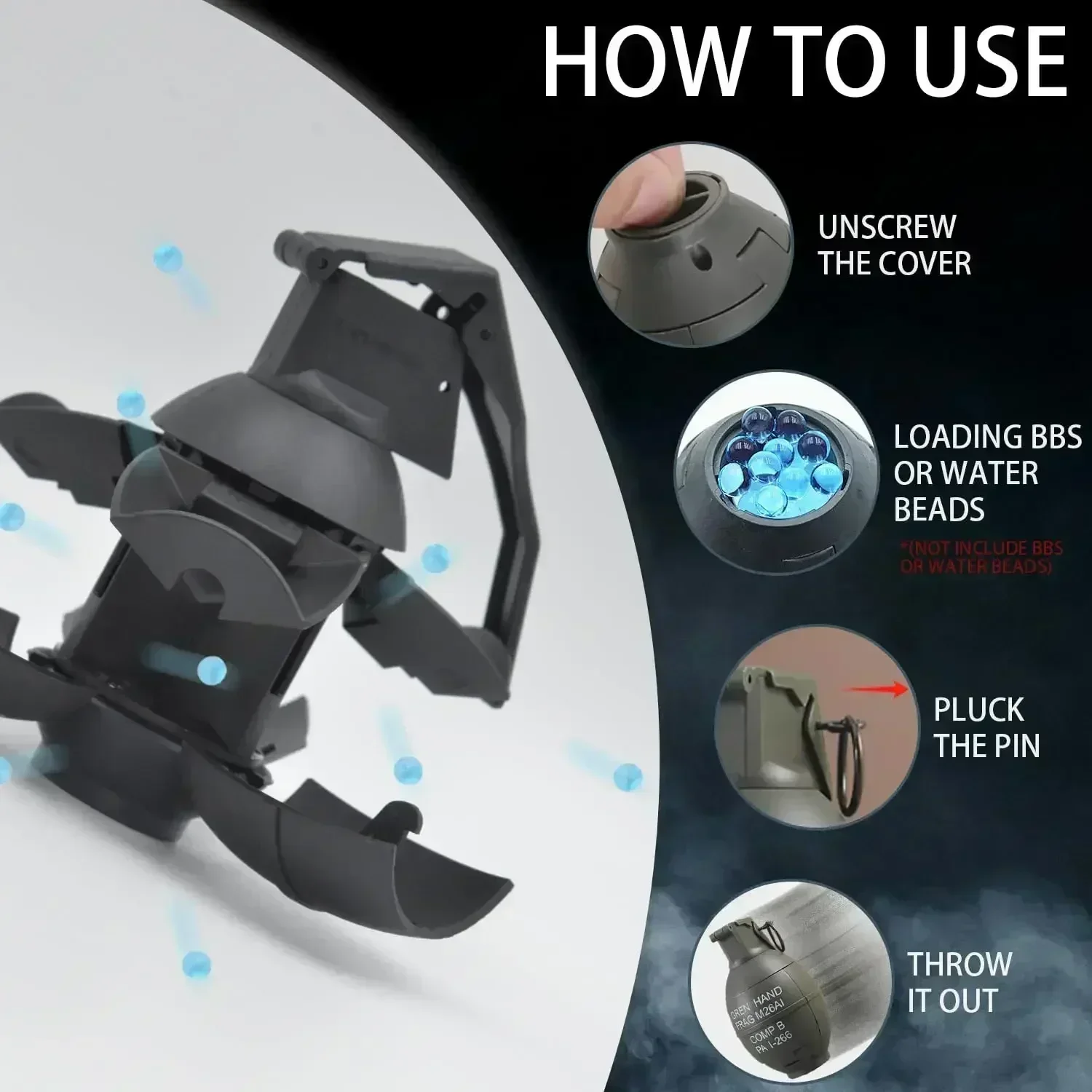 2 قطعة كرة ماء جل M26A1 قنبلة يدوية حلقة سحب عملية قنبلة كرات الطلاء مقاومة للسقوط إعادة الملء قنبلة يدوية دخان ملحقات لعبة #5