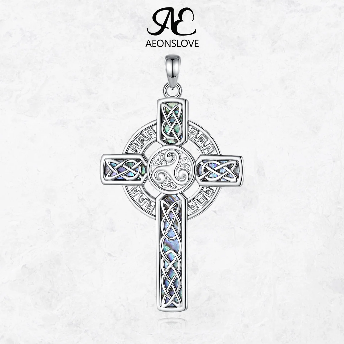 AEONSLOVE Celtic Cross Necklace for Men Women Triskele Triskelion Pendant Protection Amulet Abalone Shell Jewelry Spiritual Gift