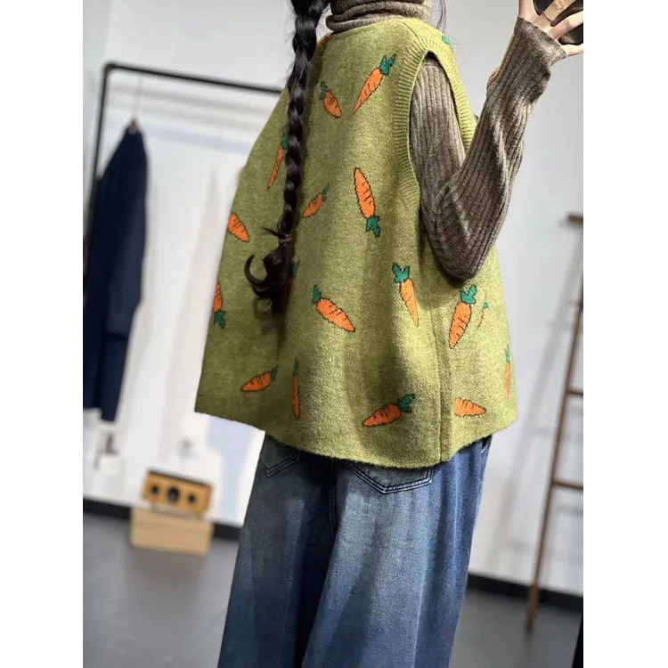 Ceco de Punto Hoado con Cuello Redondo para Mujer, Ropa Exterior Nueva 2025, Cárdigan sin Mangas Abierto con Bordado Flo...