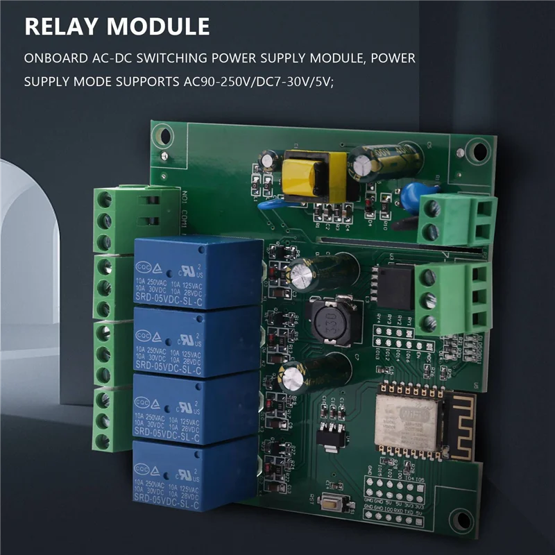 

ABRU-4X ESP8266 ESP-12F WIFI Relay Module 4Channel AC90-250V/DC7-30V/5V Delay Relay Switch For ARDUINO