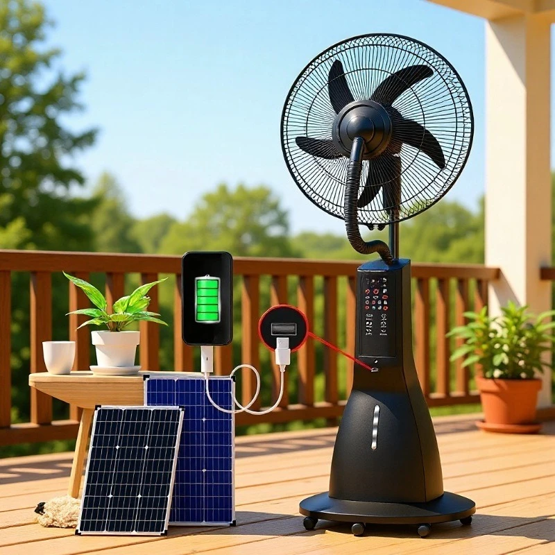 Solar spray fan plus water cooling outdoor water atomization water cooling fan electric fan misting