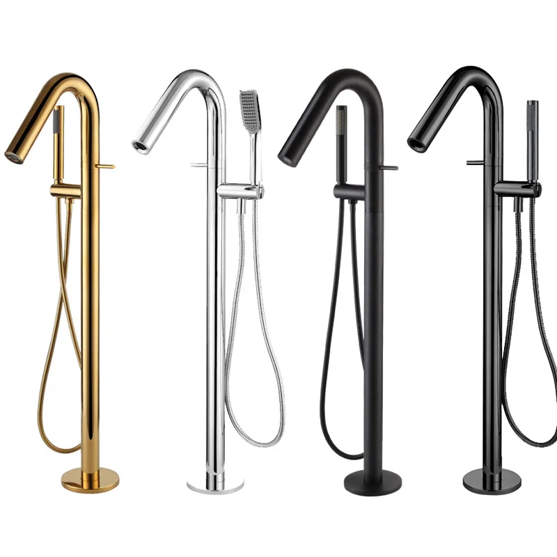 

Brass Free Standing Bathtub Faucet Floor Mounted Bath Tub Filler Tap Round Style Shower Set