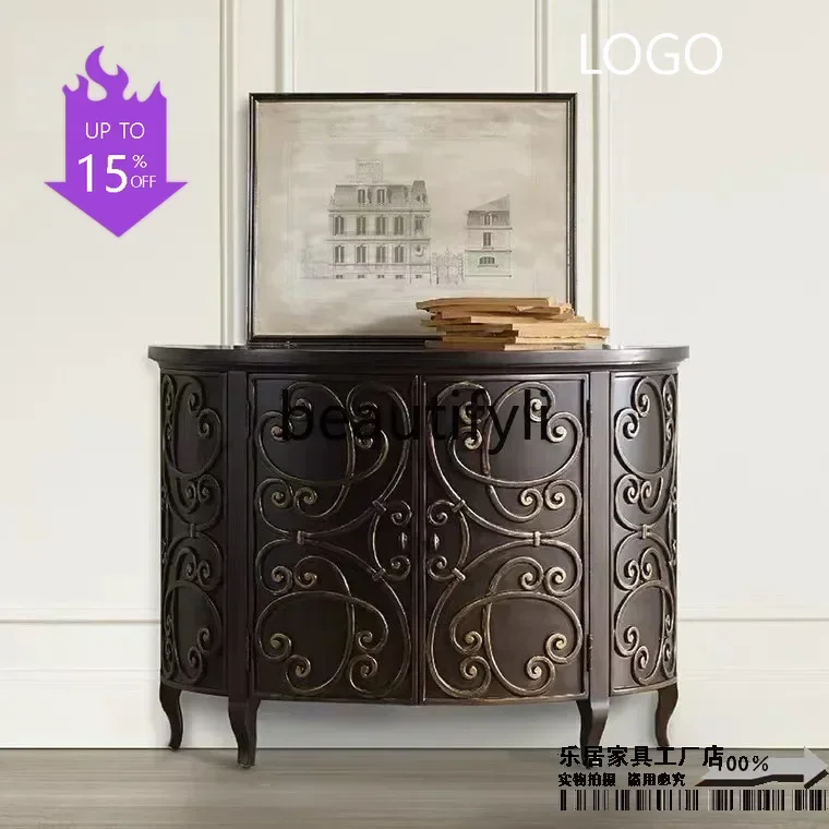 Q181  American antique solid wood semicircular entrance metal engraved two-door decorative cabinet customization