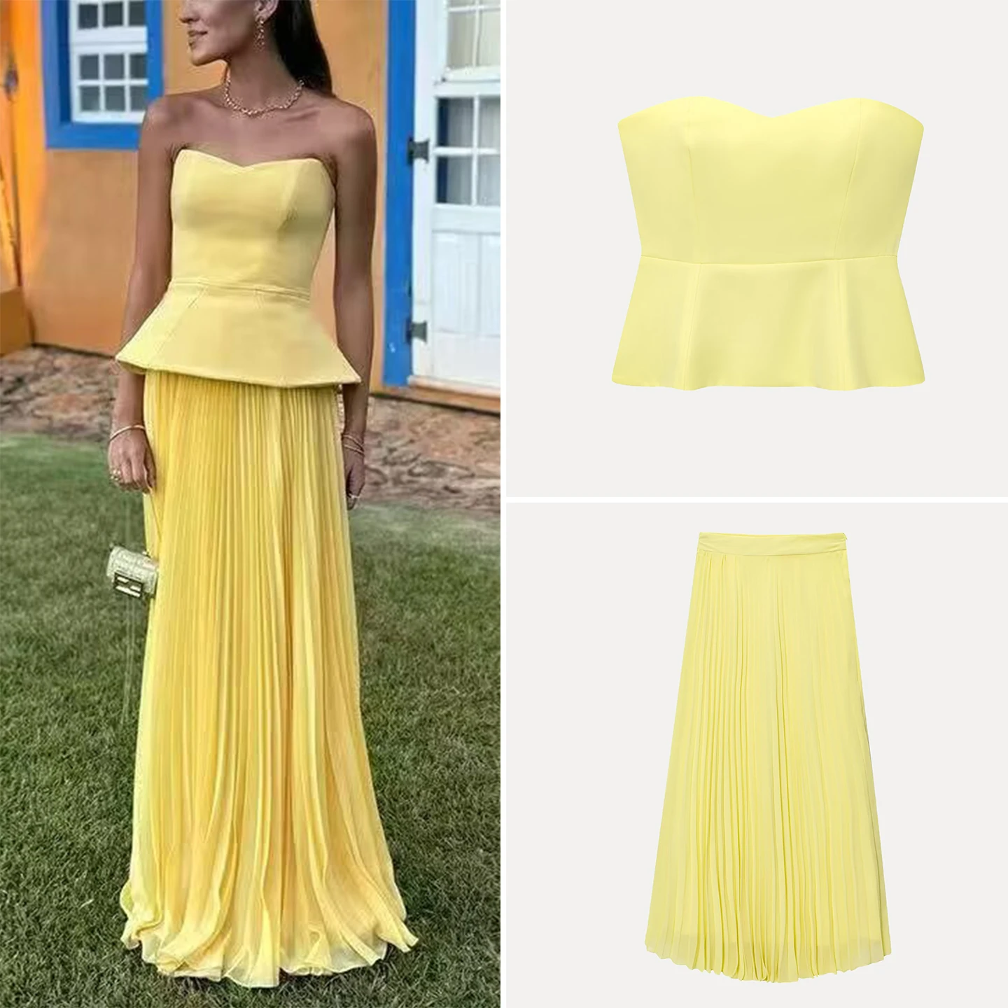 

Ele Faionable Женский комплект из топа с открытыми плечами и плиссированной юбки круглого цвета Ne ort Sve Длинные брюки Осень Зима Coll...