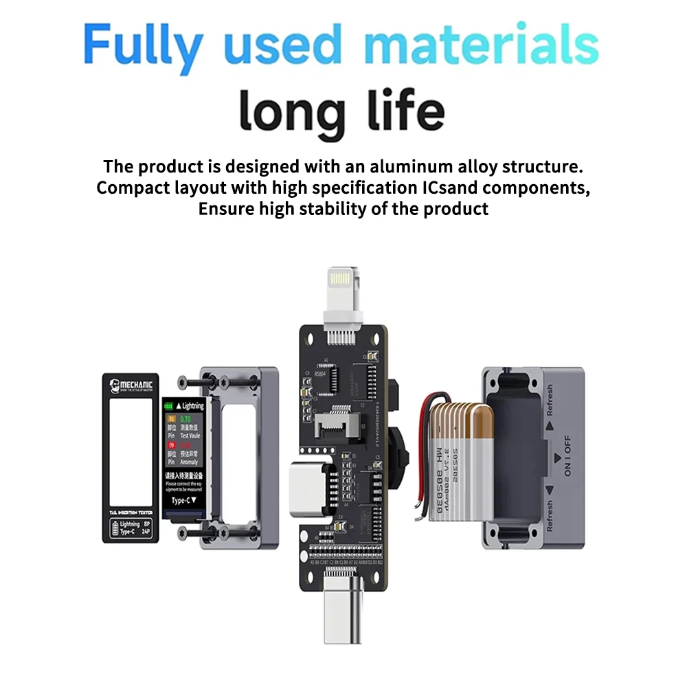 MECHANIC T-824 Disassembly-free Mobile Phone Tail Plug Digital Display Detector for Mobile Phone Current and Power Tester Tools