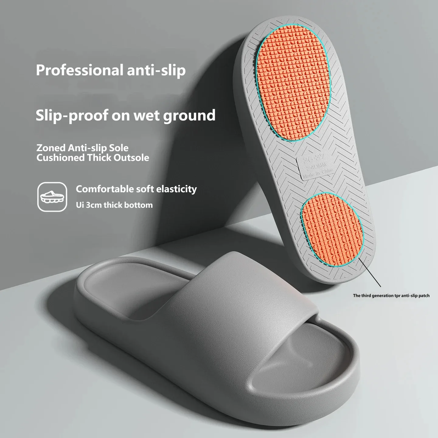 EVA Thick Sole Slippers 3cm Platform Non‑Slip Bathroom Shower Slides Waterproof Quick Dry House Sandals