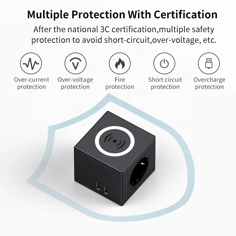 PD 20W 스마트 고속 충전기 2개의 EU 전원 콘센트 10W 무선 충전 큐브 다기능 전원 소켓 USB 포함