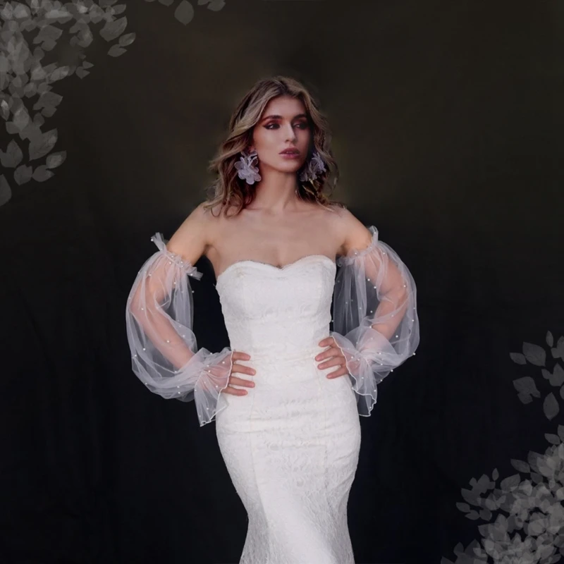 

Detachable Arm Sleeves with Pearl Bride Wedding Arm Cover Decorate Ruffle Sleeve for Bridal Accessories Arm Gloves Dropshipping