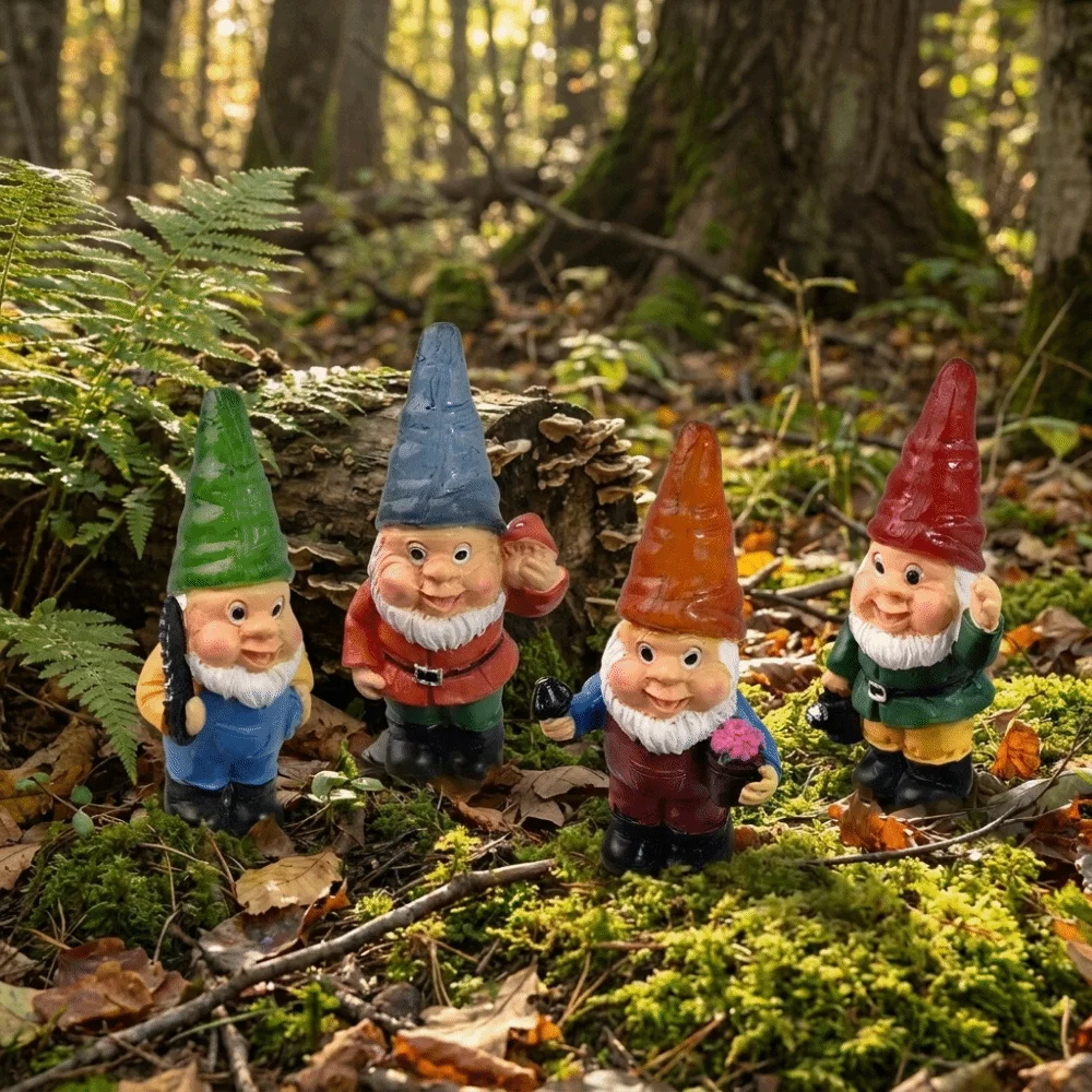 4Pcs Luminous Dwarf Elf Garden Lamp Micro Landscape Inserting Garden Statue Inserting Dwarf Resin Landscape Light Yard