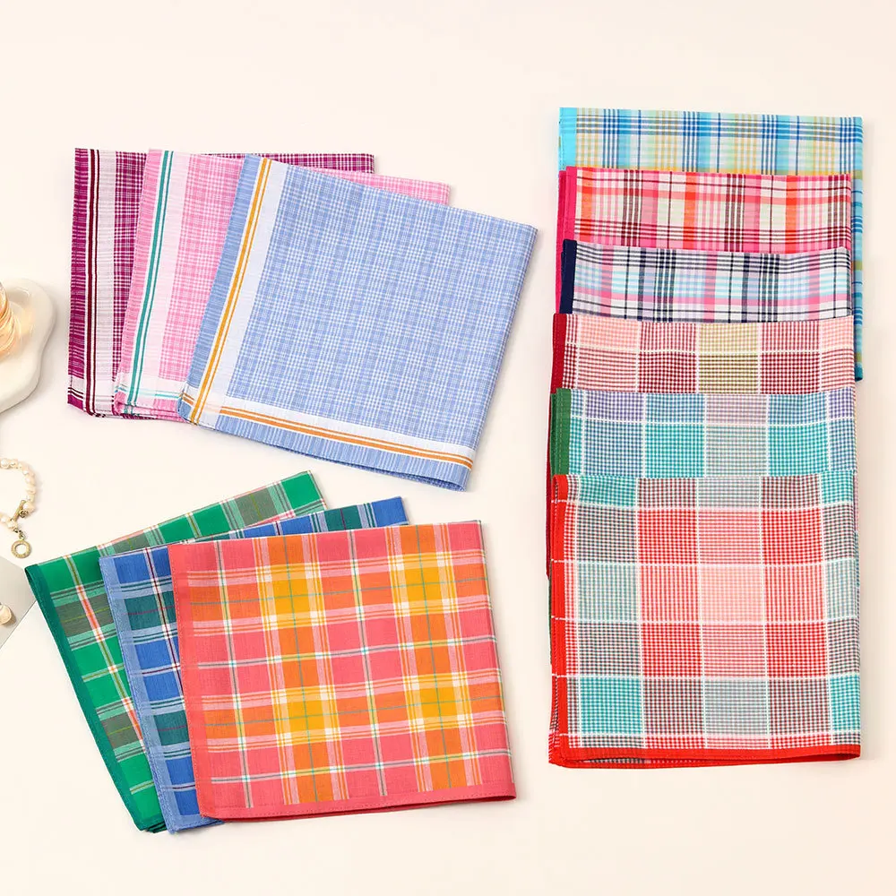 3 pezzi fazzoletto scozzese in puro cotone da donna fazzoletto colore a contrasto abbinato sottile asciugamano morbido per il sudore 43 cm