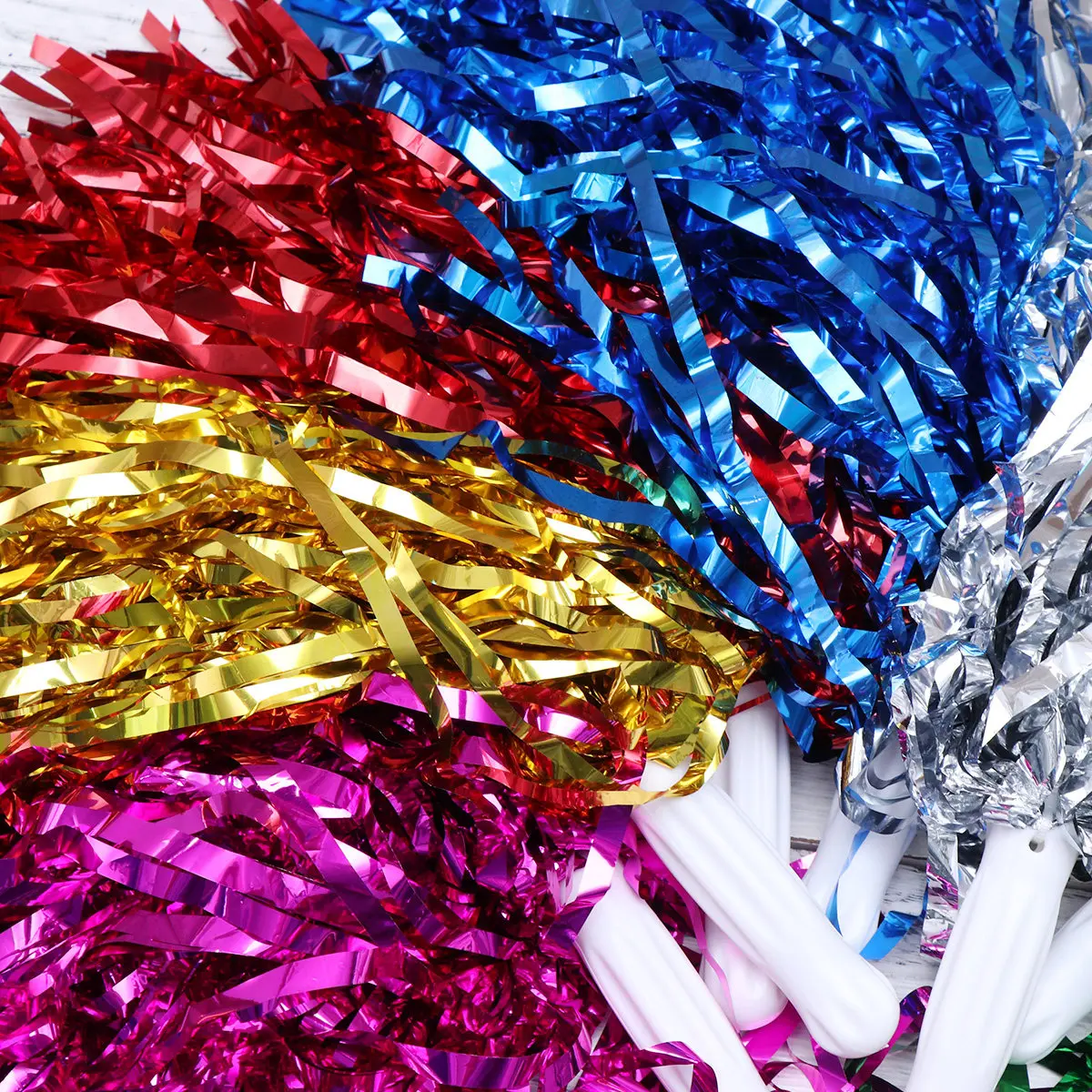 12Pcs Handheld Cheerleader Pom Poms Pet Glossy Straight Handle Safe Comfortable for Sports Events Performance Props