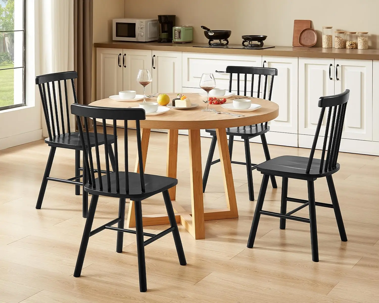 Black Spindle Back Dining Chair Set of 6 for Kitchen Restaurant, Customized