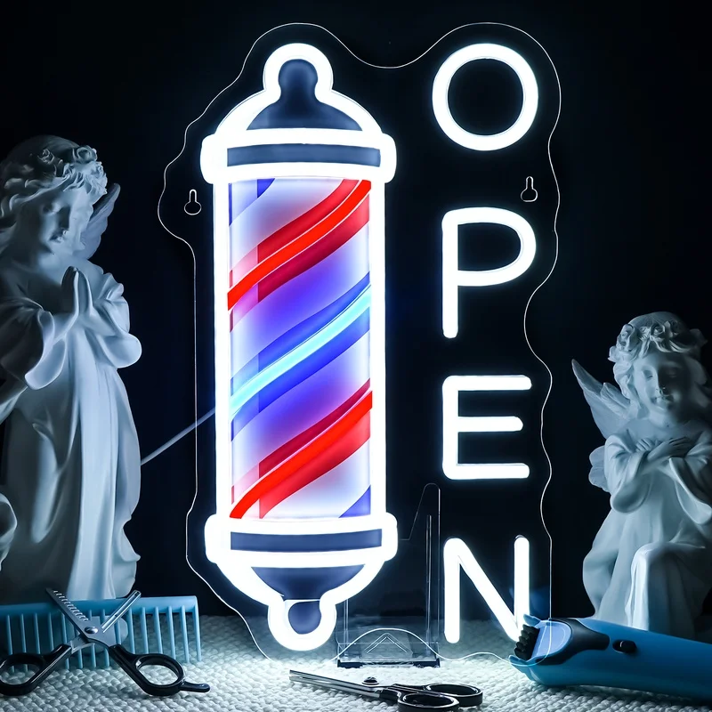 

Barbershop Open Neon Sign for Wall Decor for Barbershop Barber Pole Logo Barber Shop Barber Supplies Barber Accessories Dimmable