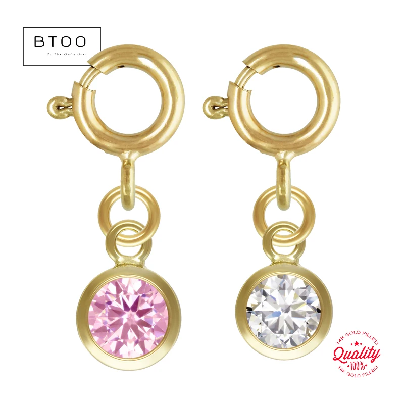 

14K Gold Filled Spring Ring Clasps With Birth Stone CZ Pendant Wholesale Supplies for Bracelets Necklace Making Jewelry Findings
