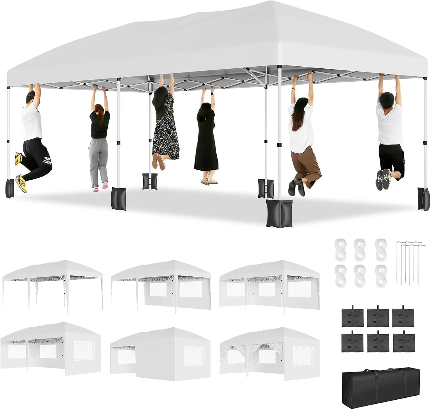 10x20ft Pop‑Up Canopy Tent w/Window Sidewalls  Folding Gazebo Tent Party Tent  Waterproof Outdoor Shelter Light-transparent Sidewall Windows Weatherproof 0xford Fabric