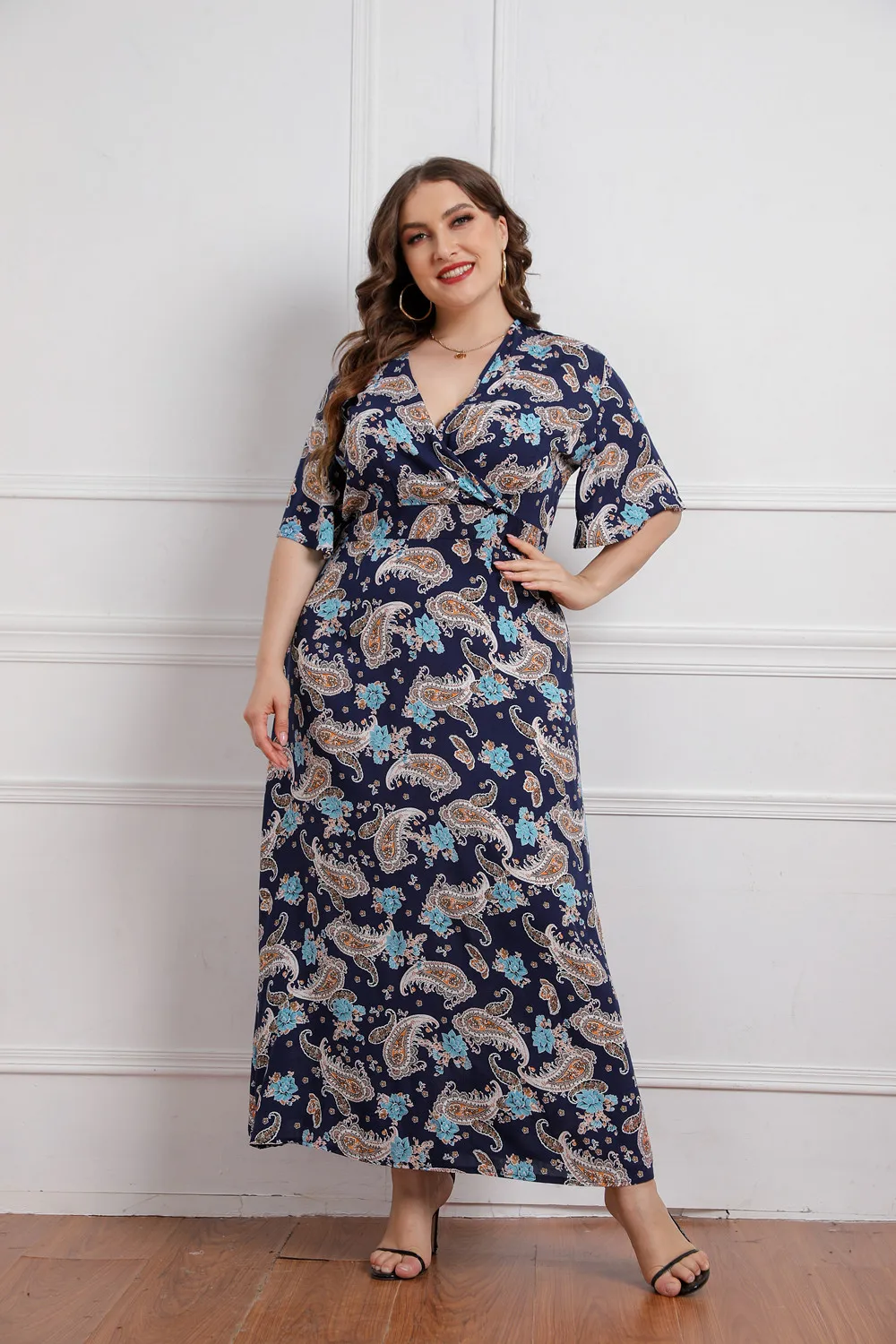 Plus Size Floral Print Maxi Long Summer Dresses For Women Wholesale China