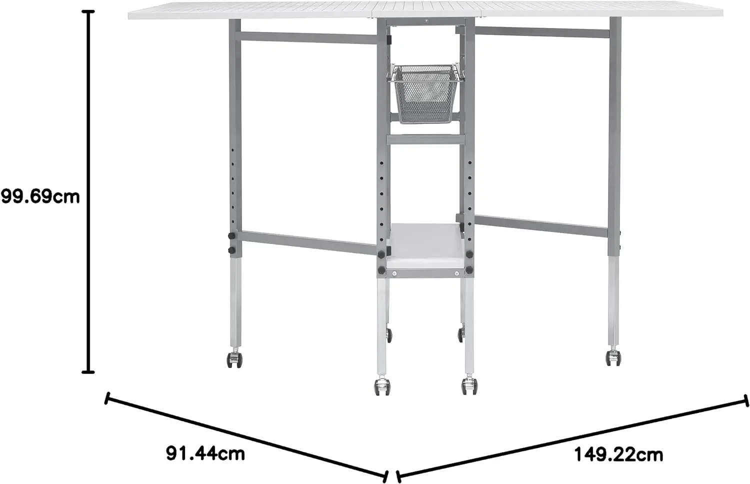 Tavolo pieghevole per hobby e griglia da taglio pronto per cucire - Tavolo bianco per arti e mestieri da 58,75 pollici di larghezza x 36,5 pollici di D con piano a griglia