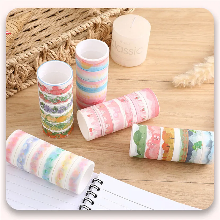 Washi Tapes 6Pcs Flower Washie Tape Stickers Scenery Scrapbooking Diary Decoration Cinta Washi Japanese Papelería Bonita Kawaii