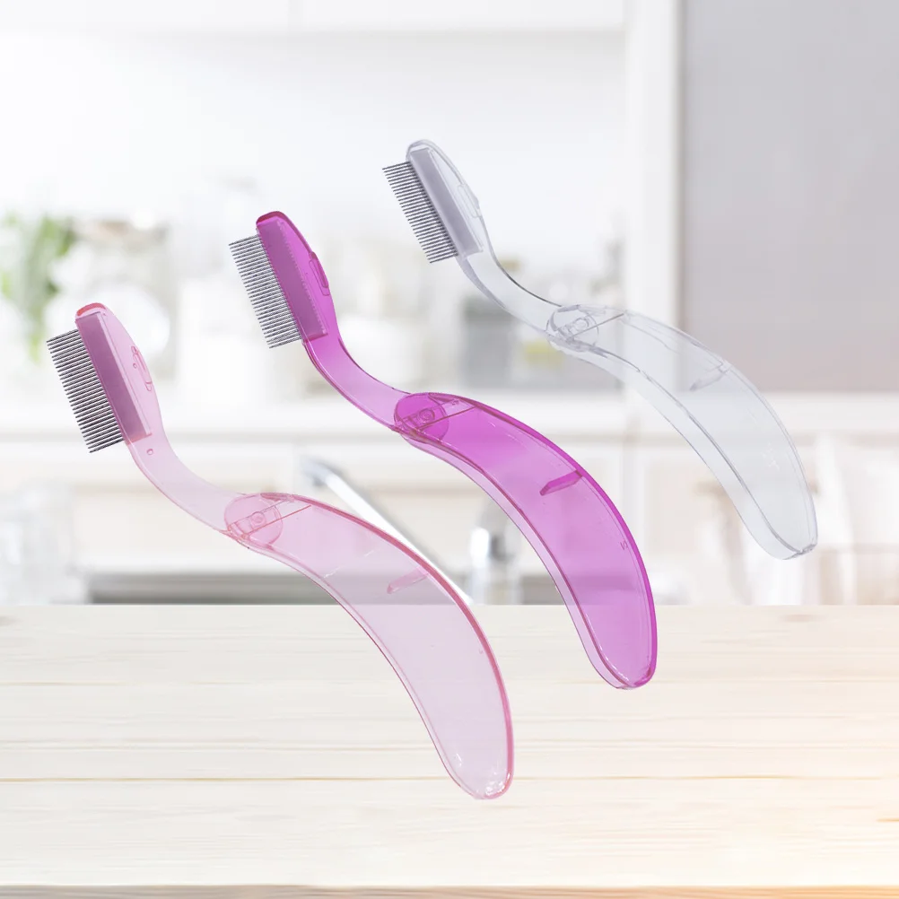 

1pcs Stainless Steel Needle Comb Plastic Handle Folding Eyelash Brush Metal Teeth Lash Brow Separator Curved Eyebrow Comb For