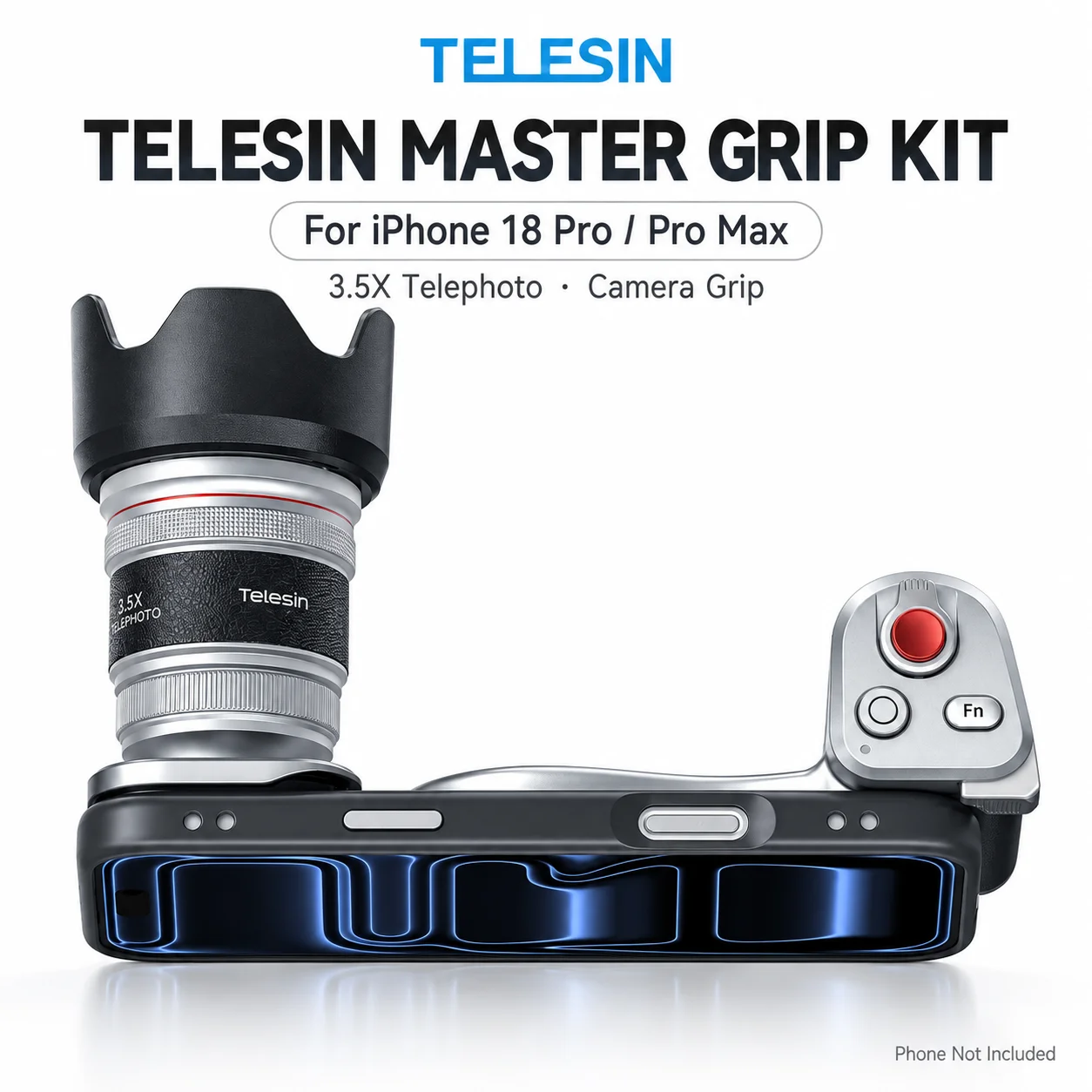 TELESIN Master Grip Kamera-Set für iPhone 18 Pro Max 3,5X Teleobjektiv 400mm Magnetischer Fotografie-Griff Kabelloses Laden